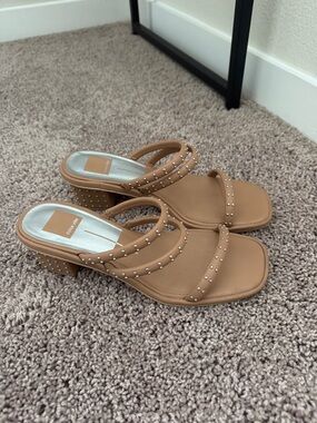 Dolce Vita Tan Studded Strappy Block Heel Sandals